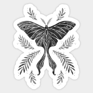 Black and White Watercolor Luna Moth Sticker